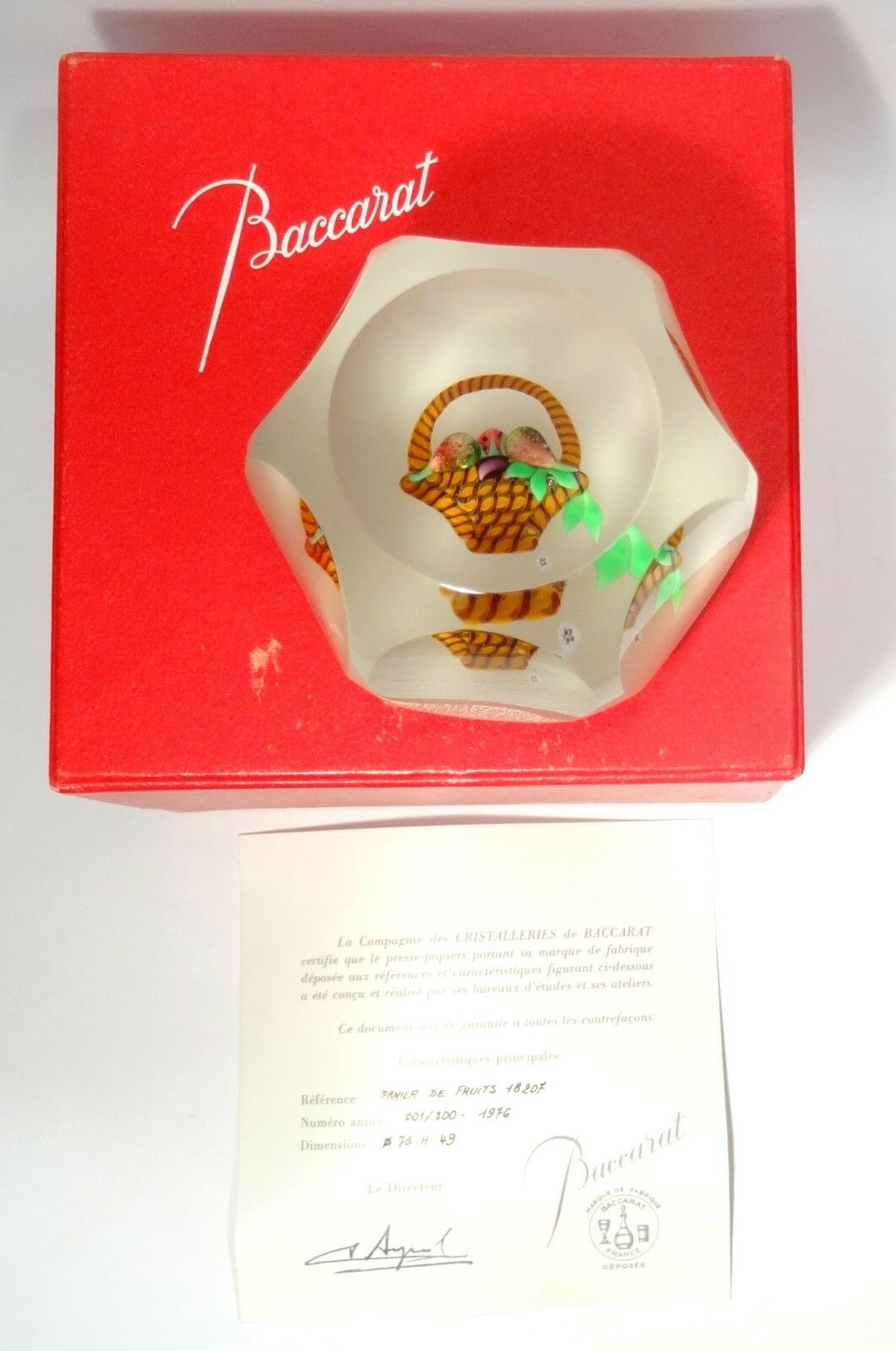 Ball Paperweight Clipboard Crystal Baccarat Sulfide Basket Fruit Numbered - COA