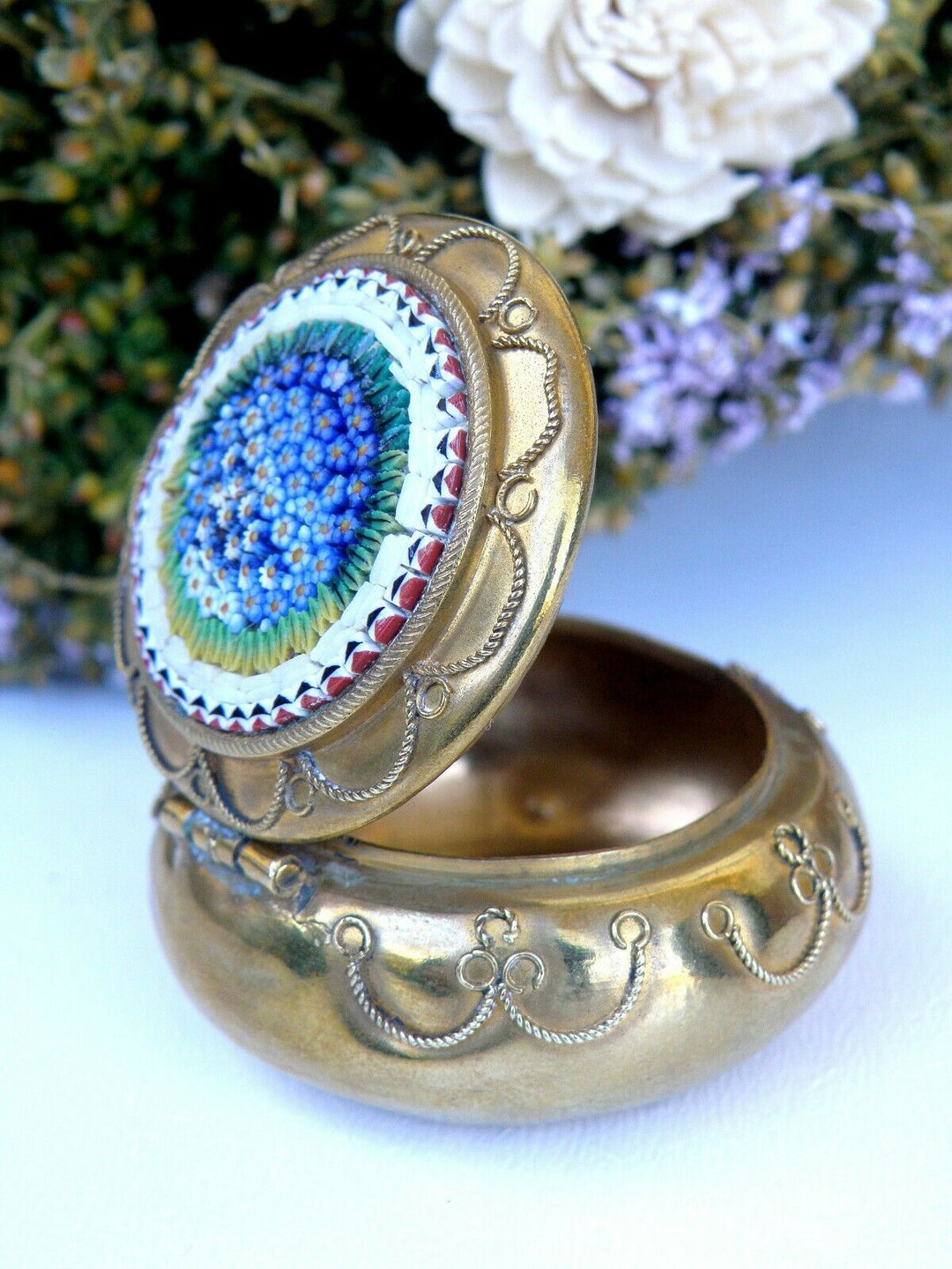 マイクロモザイク アンティークジュエリーボックス ピルボックス 花