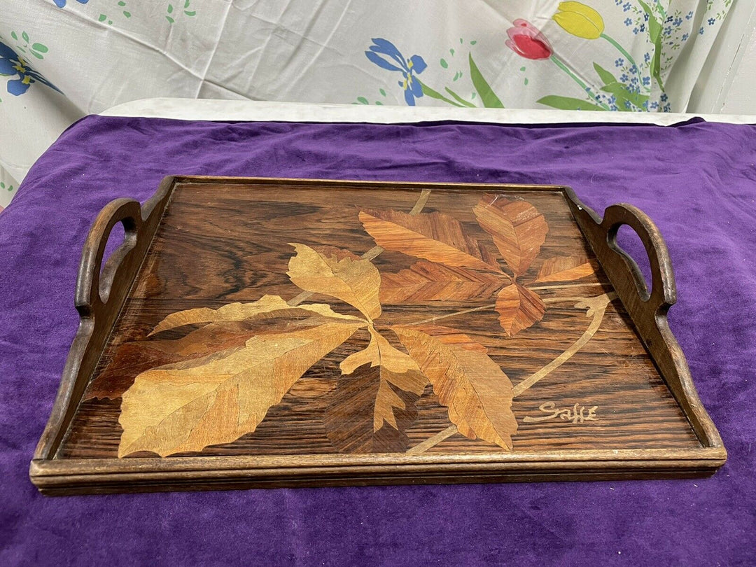 ANCIEN PLATEAU MARQUETERIE SIGNE GALLE ÉPOQUE ART NOUVEAU NOYER
