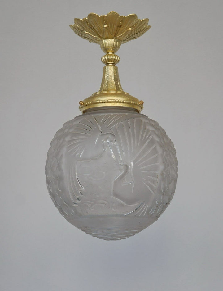 GILLES & MULLER FRERES : FRENCH ART DECO PENDANT flush mount 1930 chandelier