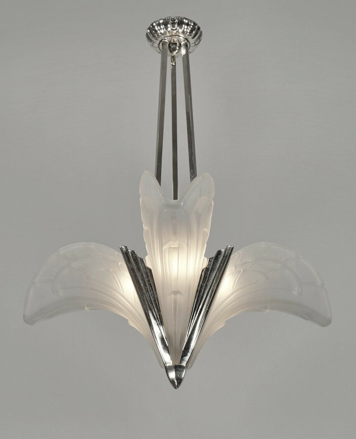 EJG : 1930 FRENCH ART DECO CHANDELIER ..... bronze lamp lampe muller era degue