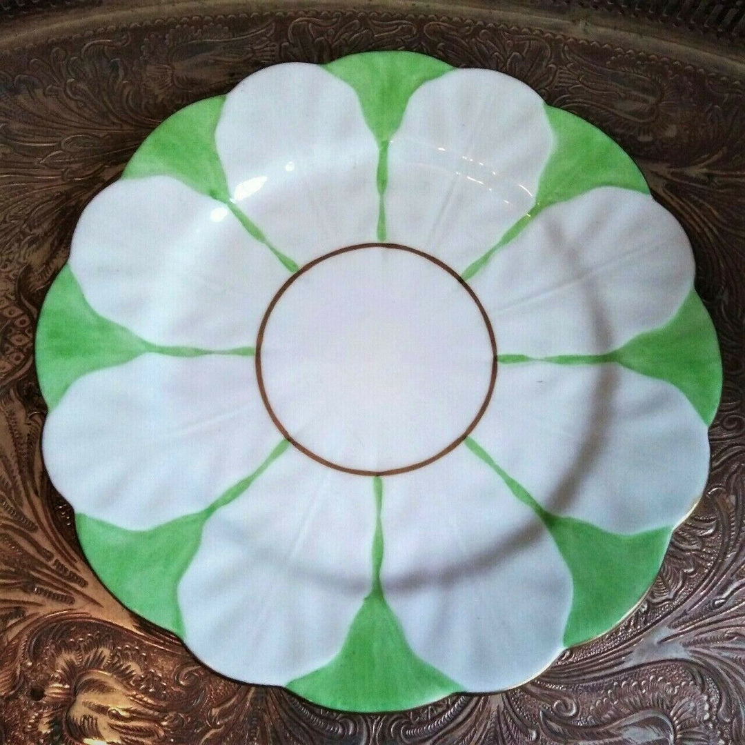 RARE Green & White Aynsley Butterfly handle Art Deco Teacup Saucer Side Plate