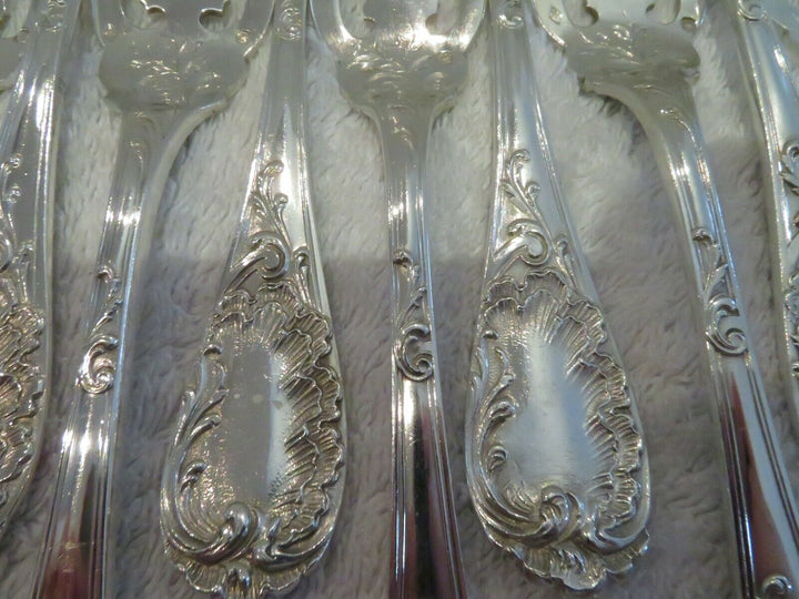 1900 french silver (minerve 950) 10 fish forks E Puiforcat french rococo st