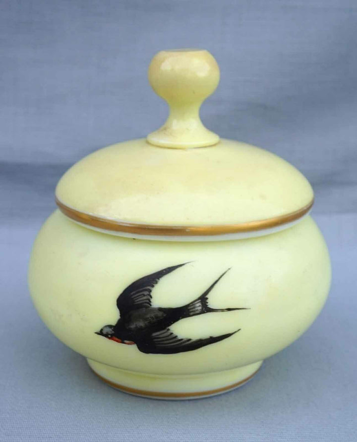 BACCARAT French Art Glass Hand Painted Yellow Opaline Night Set Swallow Complete