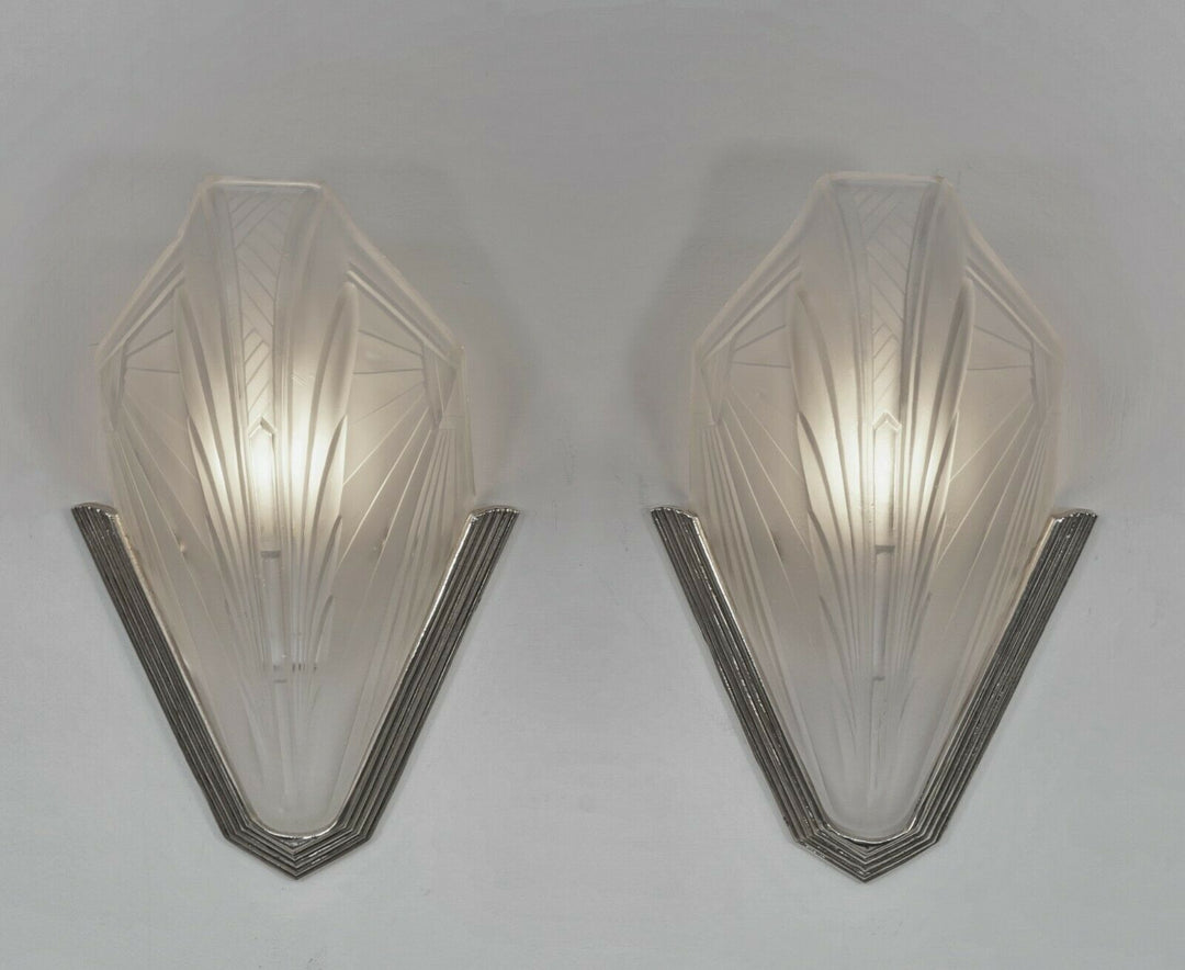 EJG : PAIR OF 1930 FRENCH ART DECO WALL SCONCES ......... lights lamp muller era