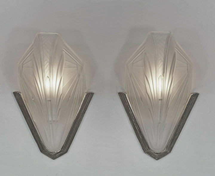 EJG : PAIR OF 1930 FRENCH ART DECO WALL SCONCES ......... lights lamp muller era