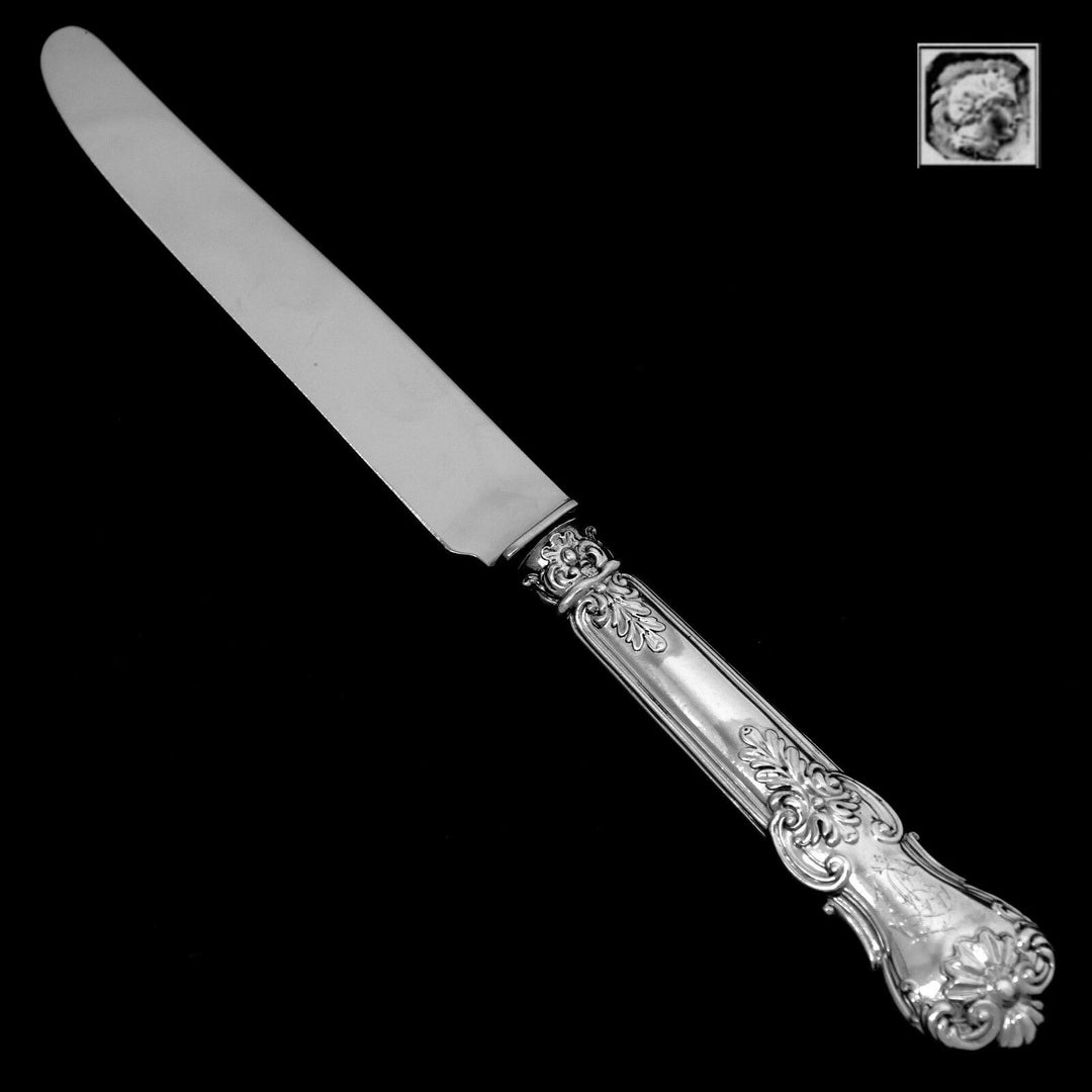 Antique French Sterling Silver Dinner Knife Set 12 pc New Stainless Steel Blades