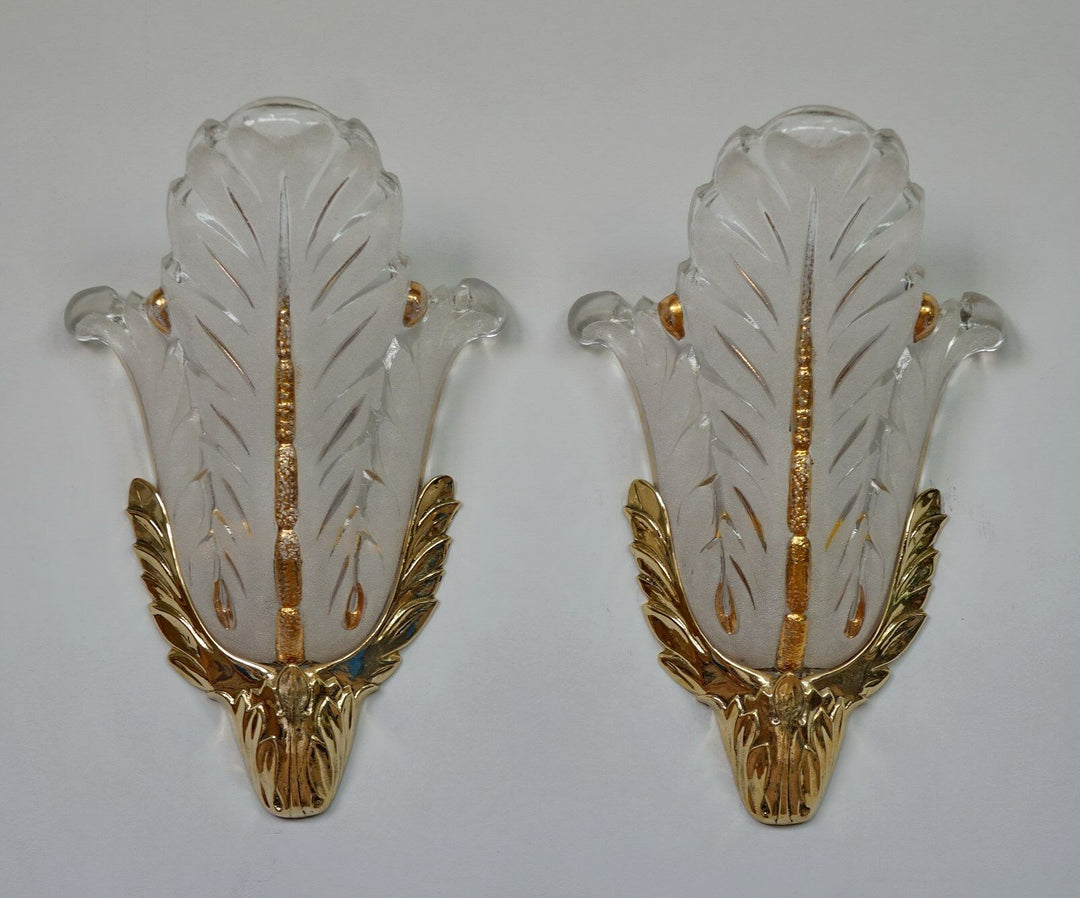 Gauthier EJG EZAN : PAIR OF FRENCH ART DECO WALL SCONCES .. lamp 1930 muller era