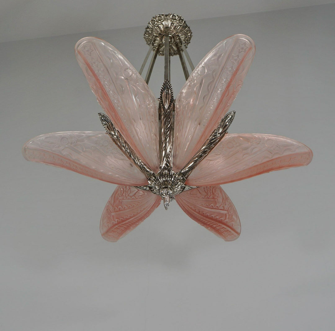 DONNA : FRENCH 1930 ART DECO STARBURST CHANDELIER ........ lamp muller era 1925