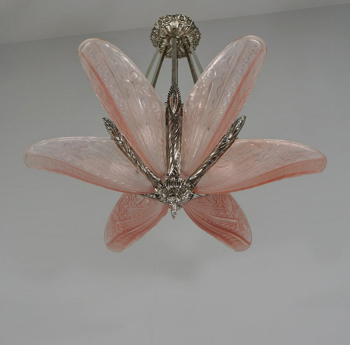 DONNA : FRENCH 1930 ART DECO STARBURST CHANDELIER ........ lamp muller era 1925