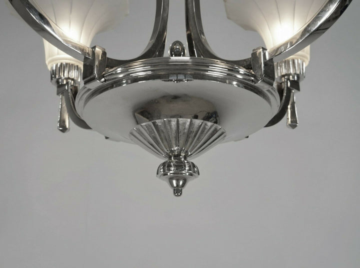 PETITOT : 1935 FRENCH ART DECO CHANDELIER ....... modernist lustre machine age