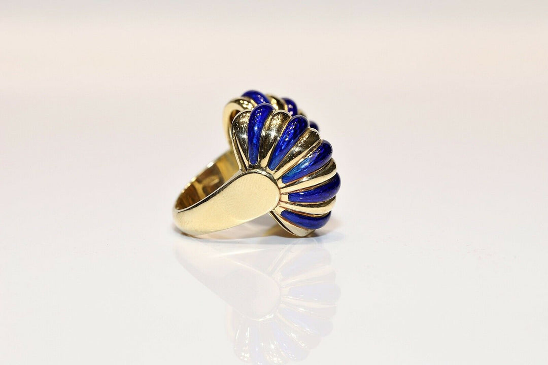 アンティーク 18K ナチュラルダイヤモンドとエナメルのリング
