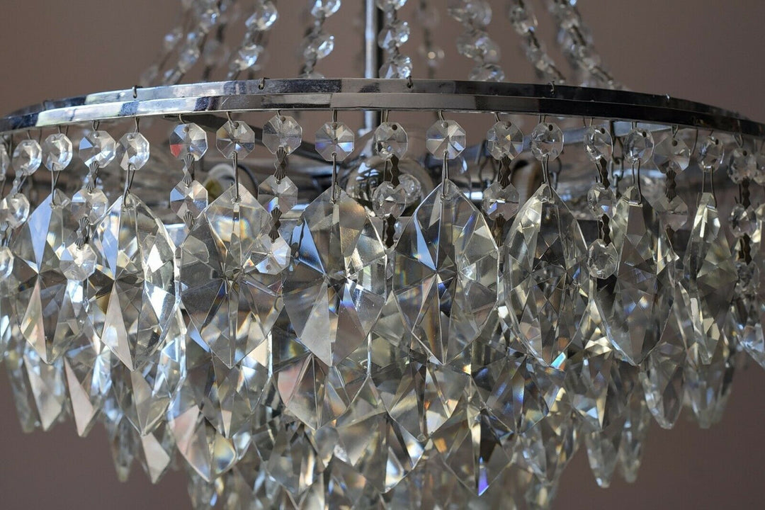 Empire Vintage Crystal Chandelier, Silver Antique Lighting French Big Light lamp