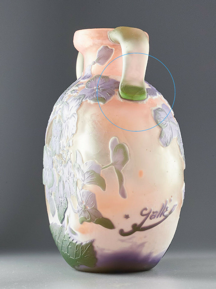 エミールガレ　紫陽花の花が描かれた両耳付きの花瓶のサイン