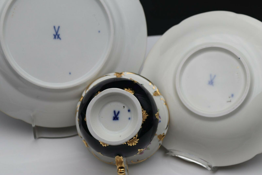 マイセンBフォーム コーヒーセット コバルトブルー小花に金彩