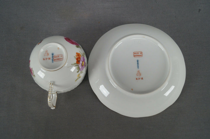 KPM Berlin Hand Painted Dresden Floral Butterfly & Gold Tea Cup & Saucer B
