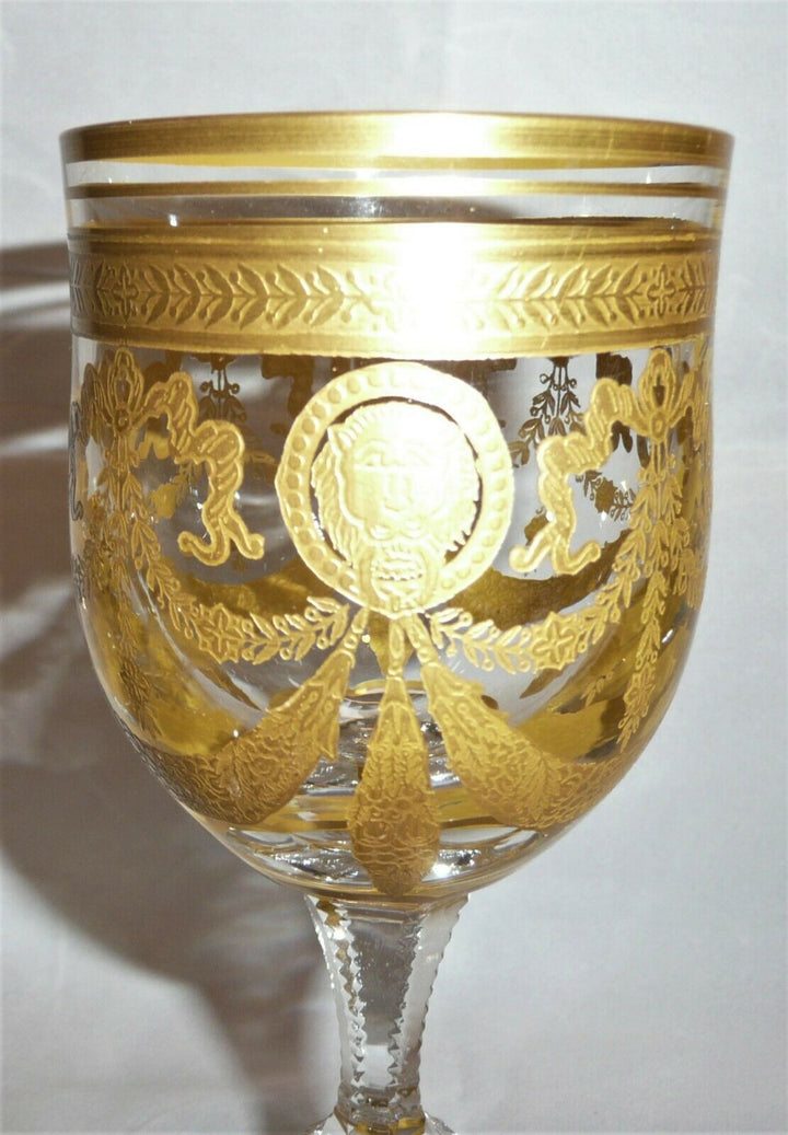 Saint Louis Lyon Head Decorated Crystal Gold Cutted Wine Glass 16,5cm/6,5inch