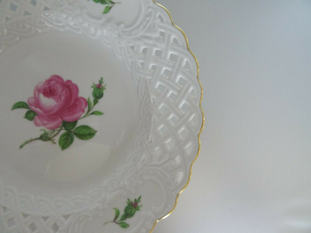 マイセン(Meissen)　ピンクローズ　透かし皿　脚付きコンポート