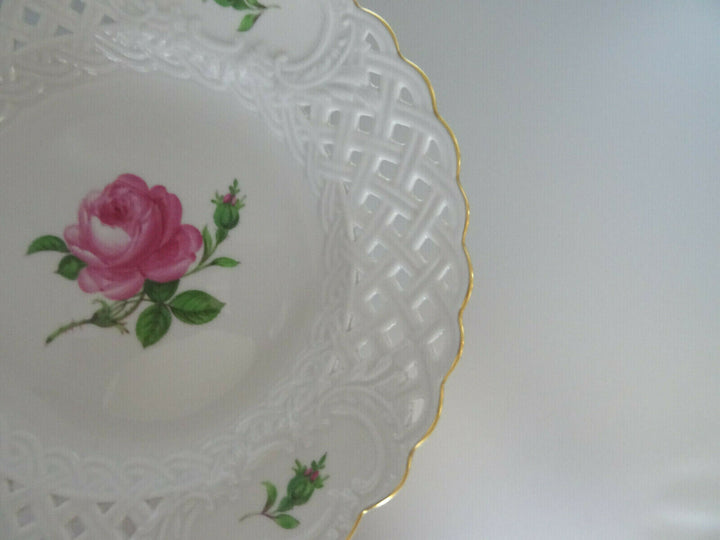 マイセン(Meissen)　ピンクローズ　透かし皿　脚付きコンポート