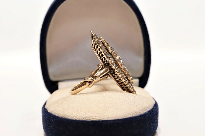 アンティーク オリジナル 12K ナチュラルローズカットダイヤモンドのナヴェットリング