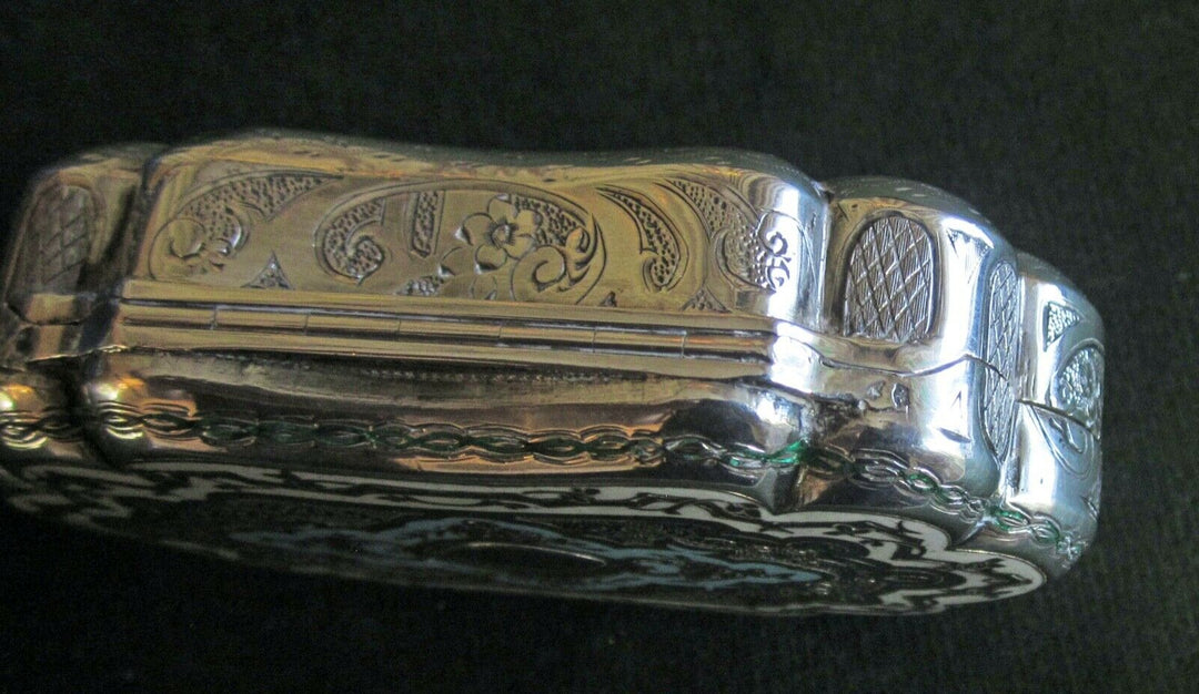 Antique / vintage French engraved silver, gilt & enamel trinket box