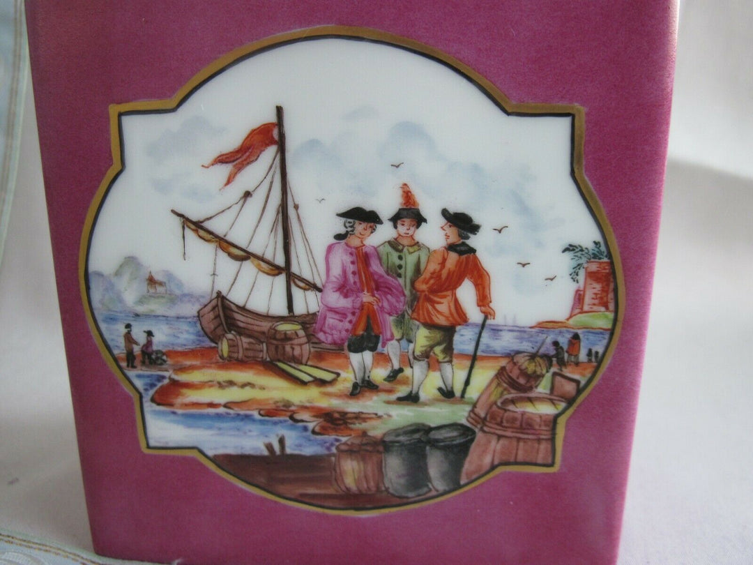 Schöne Meissen Teedose mit vielen Indischen Blumen und Handels-Szenen