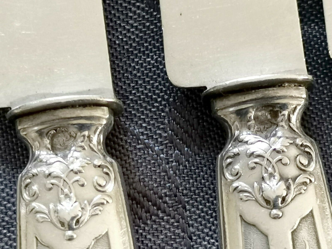 ARGENT MASSIF PUIFORCAT MODERNE FEUILLAGE 8 COUTEAUX LAMES EN ARGENT MASSIF MIN
