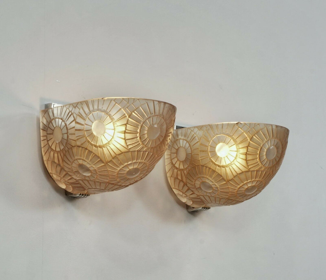 SIMONET FRERES : a pair exceptional French 1930 art deco wall sconces ... France