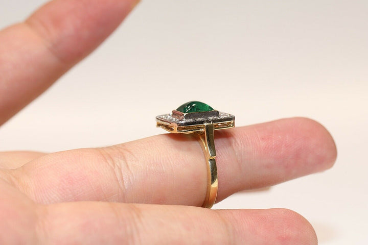 18K ナチュラルダイヤモンドとエメラルドのリング