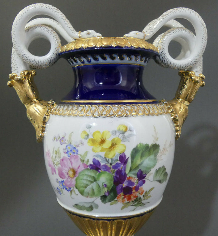  ⚔ Meissen Schlangenhenkelvase beidseitig Blumenbukett H.38,5cm 1.Wahl vor 1924