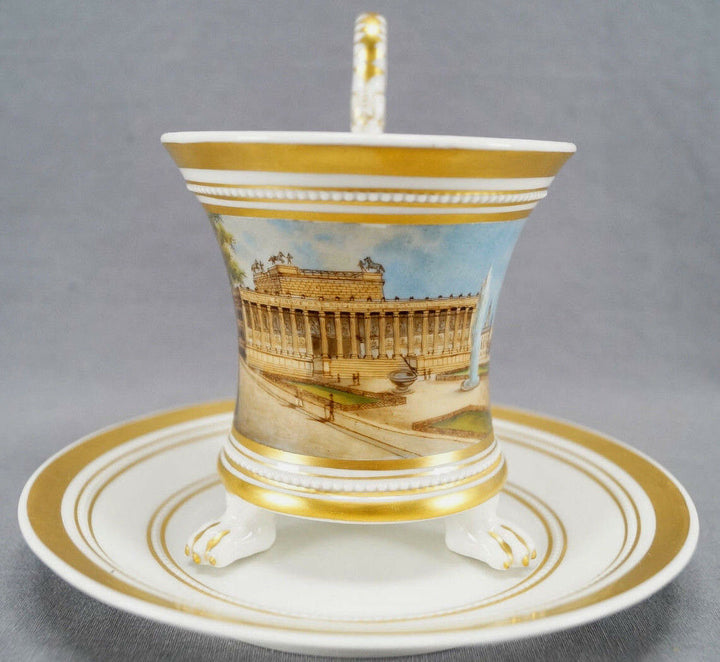 KPM Berlin Hand Painted WWI Altes Museum & Gold Snake Handle Empire Form Cup