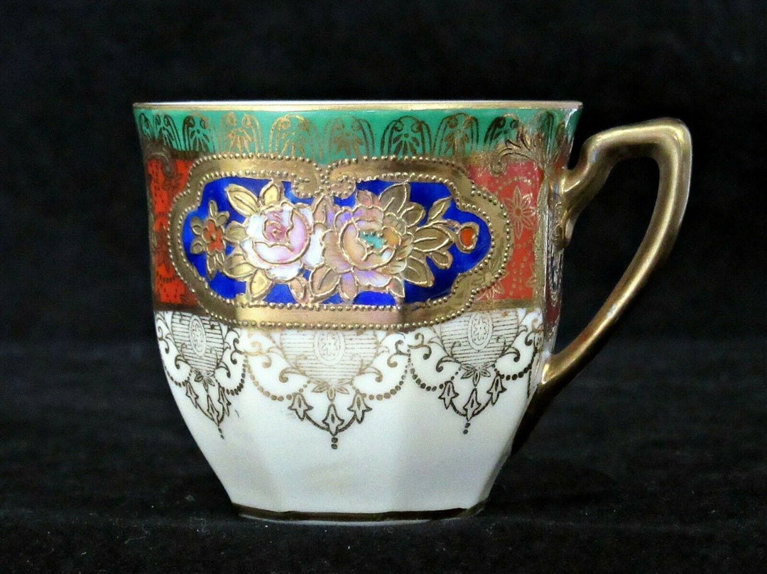 オールドノリタケ　カップ＆ソーサーセット　ローズ　金縁　八角形　アールデコ