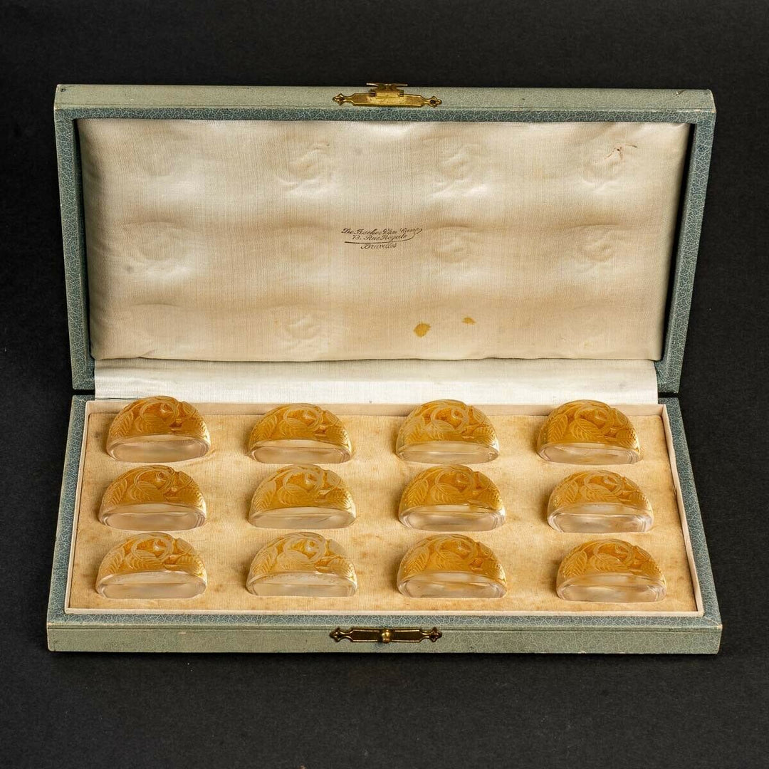 Suite De 12 Porte Menus Feuilles Rene Lalique R.Lalique Set Of 12 Menu Holders