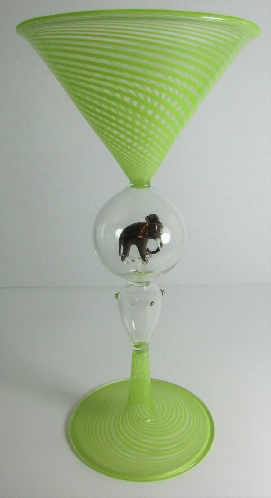 GREEN SWIRL ELEPHANT BIMINI WERKSTATTE MARTINI GLASS VERY RARE