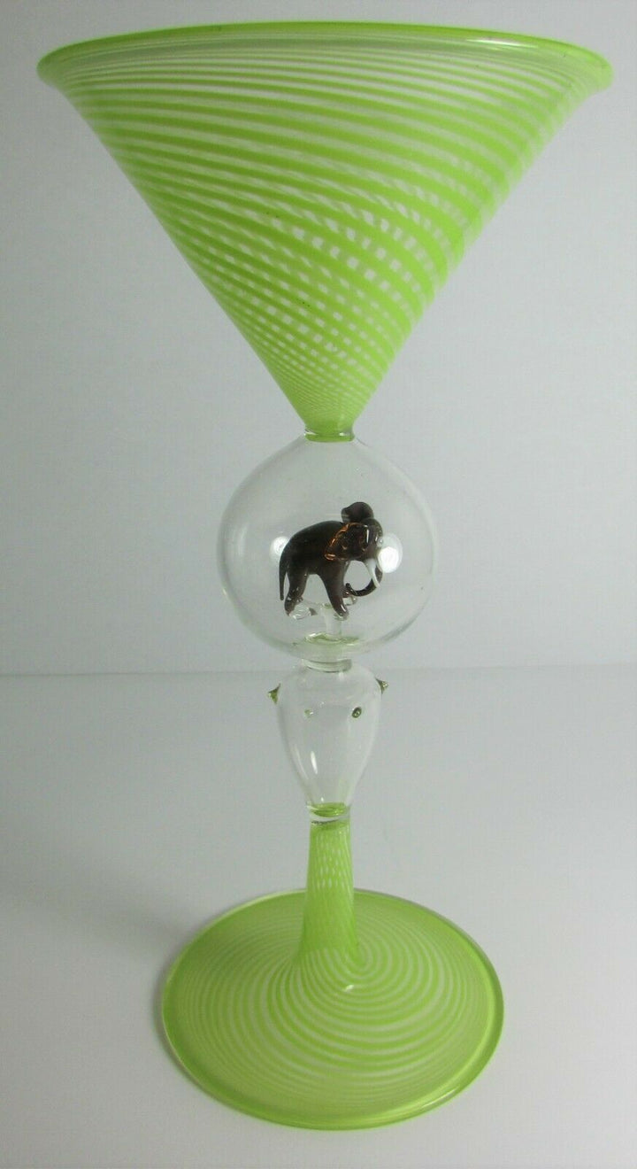 GREEN SWIRL ELEPHANT BIMINI WERKSTATTE MARTINI GLASS VERY RARE