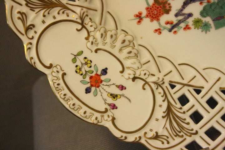 GROßER 28,5CM PRUNK TELLER FELS,AST,BLUMEN VOGEL MALEREI KAKIEMON MEISSEN 1.WAHL