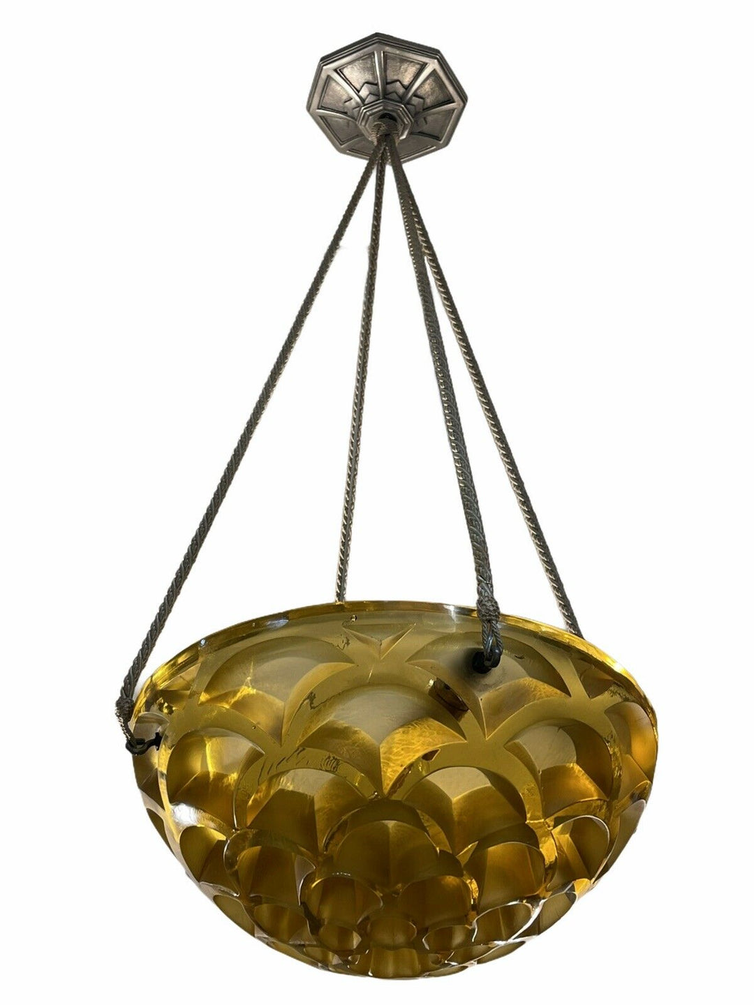 Suspension Chandelier Rinceaux Jaune Rene Lalique R.Lalique Yellow Ceiling Light