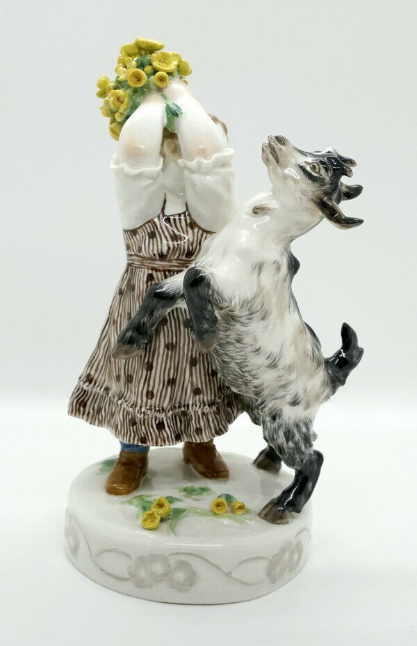 邁森 MEISSEN マイセン FIGUR MÄDCHEN MIT ZIEGE GIRL WITH GOAT E. HÖSEL NR: V114 UM 1910