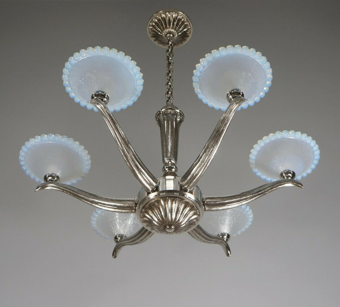 EZAN EJG J.GAUTHIER : LARGE FRENCH OPALESCENT ART DECO CHANDELIER ... 1930 1935
