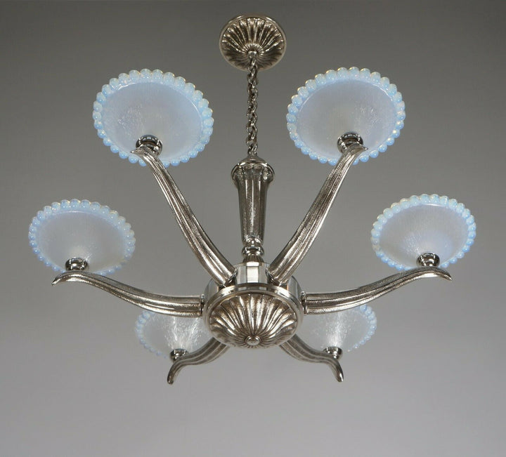 EZAN EJG J.GAUTHIER : LARGE FRENCH OPALESCENT ART DECO CHANDELIER ... 1930 1935