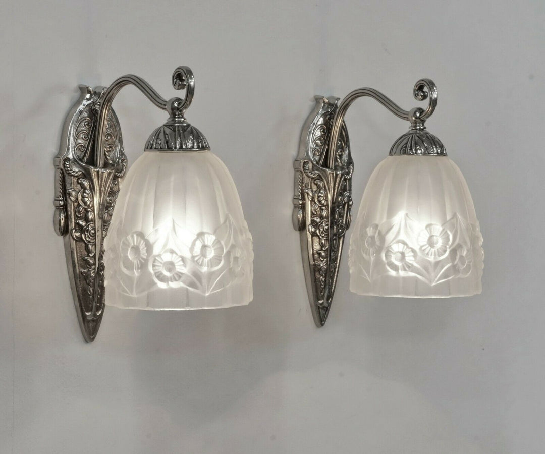 GILLES & DEGUÉ : pair of 1930 French art deco wall sconces ... muller era France