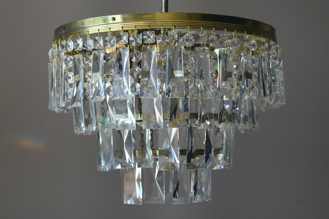 Flush Ceiling Light Vintage Chandelier, Antique Lighting, Oblong Crystal Light