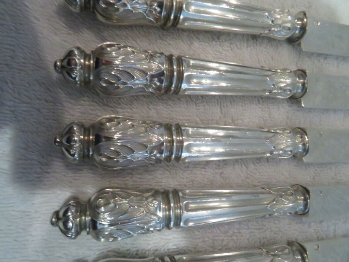 Gorgeous & rare french 950 silver 6 fruit knives Louis XVI st Russian Puiforcat