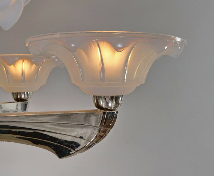J.GAUTHIER EZAN EJG : LARGE 1930 1935 FRENCH OPALESCENT ART DECO CHANDELIER