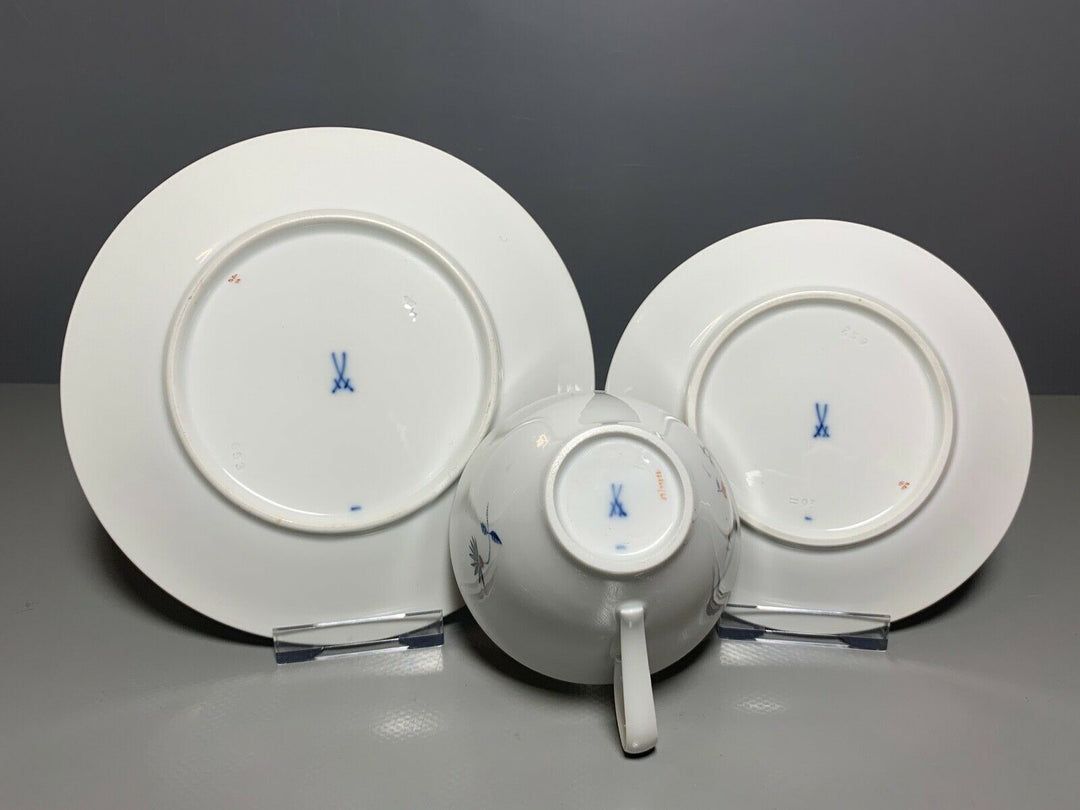 MEISSEN GEDECK 3-TLG TASSE UT TELLER TAUBEN PFAUE VÖGEL HEINZ WERNER 1.WAHL Nr.2