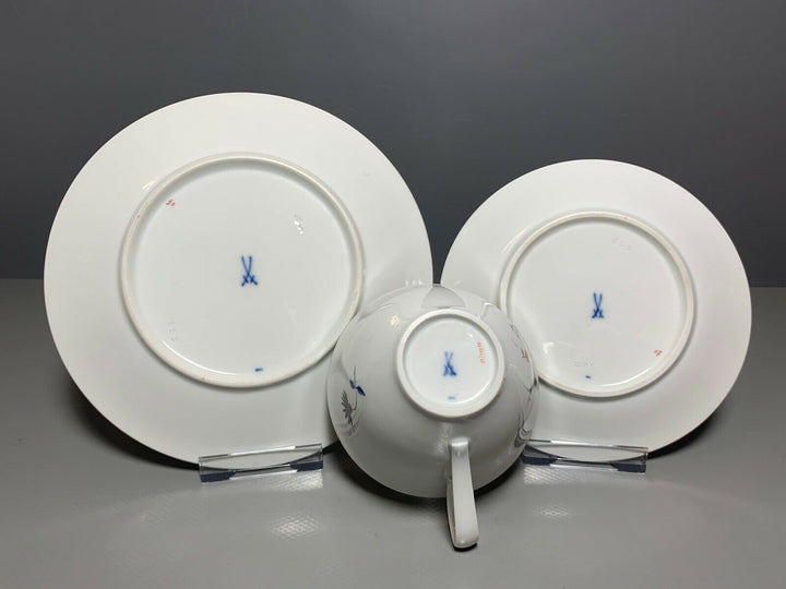 MEISSEN GEDECK 3-TLG TASSE UT TELLER TAUBEN PFAUE VÖGEL HEINZ WERNER 1.WAHL Nr.2