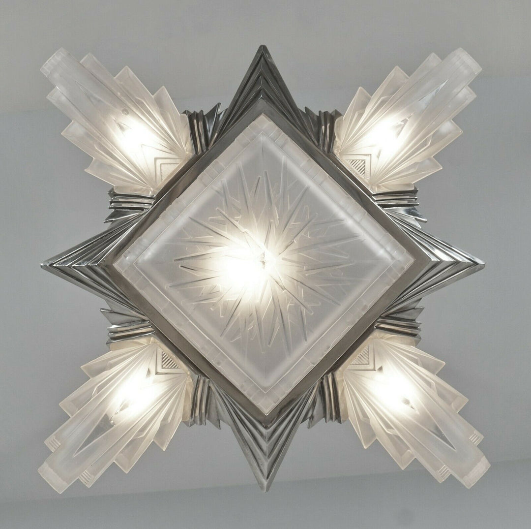 H.PETITOT : LARGE FRENCH 1930 ART DECO CHANDELIER ..... Muller freres