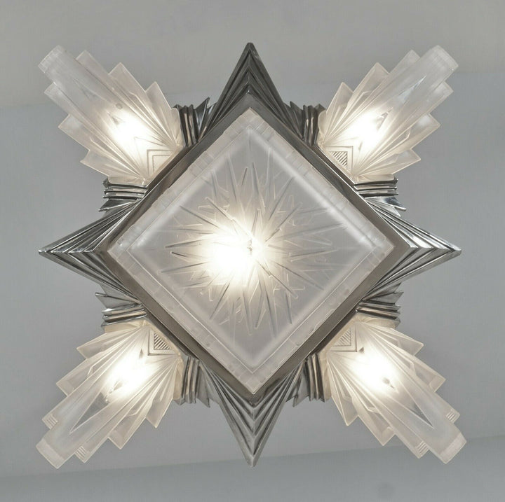 H.PETITOT : LARGE FRENCH 1930 ART DECO CHANDELIER ..... Muller freres