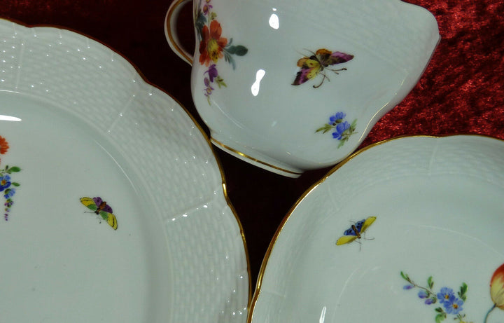 Meissen 3tlg. Kaffee Gedeck Osier * Blumen & Insekten * Pfeifferzeit - 1.Wahl