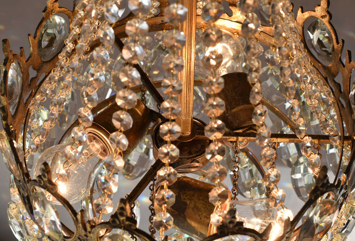 Original Vintage Crystal Chandelier, Antique Home Lighting, lamp, Light Pendant